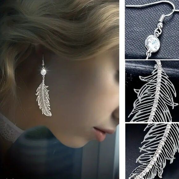 Angel Wing Earrings with Crystal Accent - Picture 2 of 5